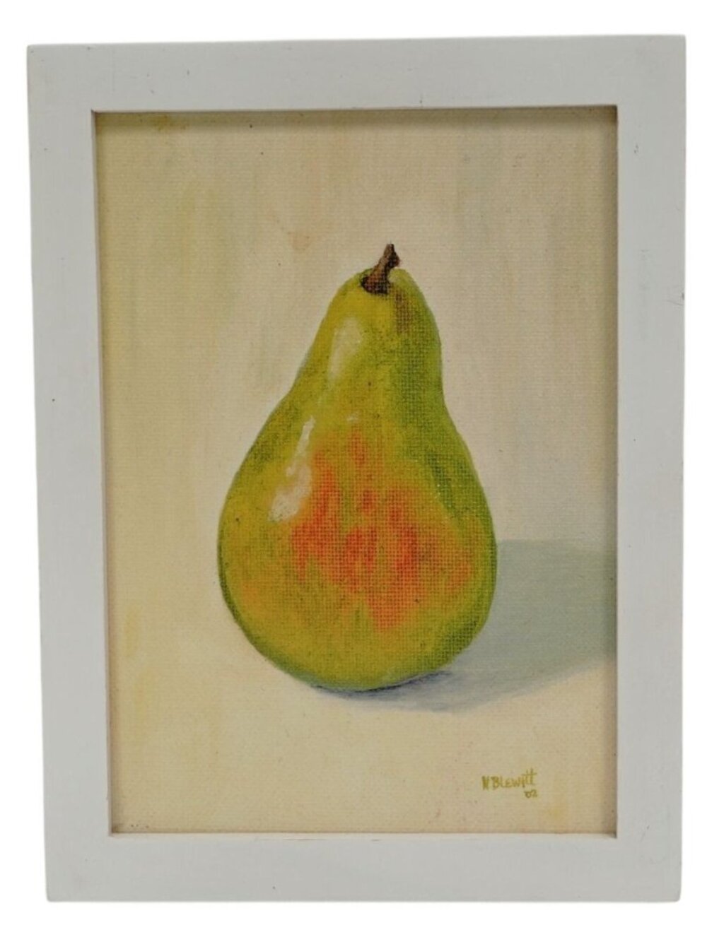 Noreen Blewitt Green Pear Still Life  Limited Edition Framed Canvas Print 7.75"